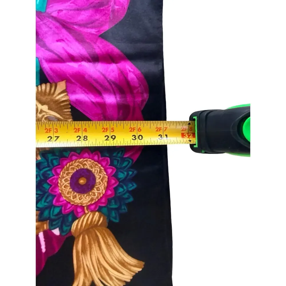 Vintage Liz Claiborne 1990s Silk Jewel Tone Tassel Medallion Scarf 31 x 31